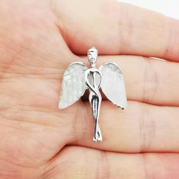 Clear Quartz Angel Necklace Clear Quartz Pendant Crystal Quartz Necklace - Picture 2 of 3